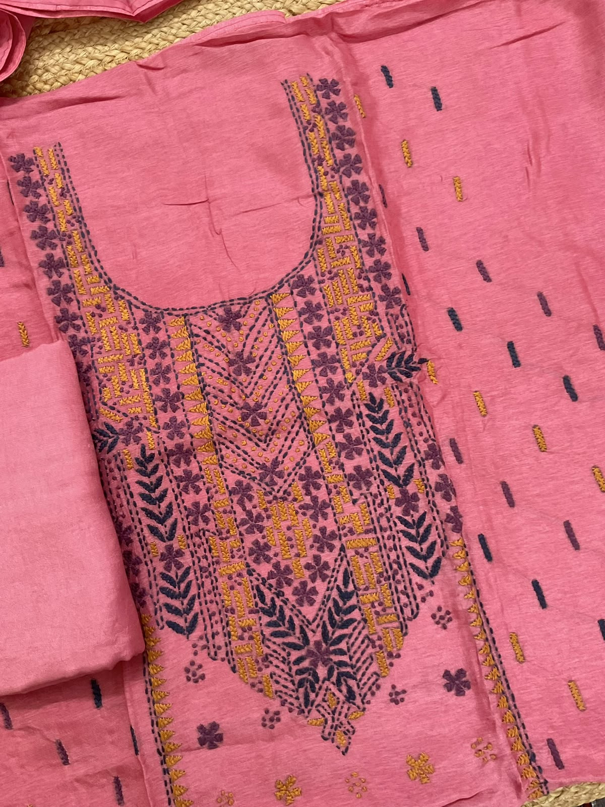 Soft Dola Silk Embroidered Suit - Pink