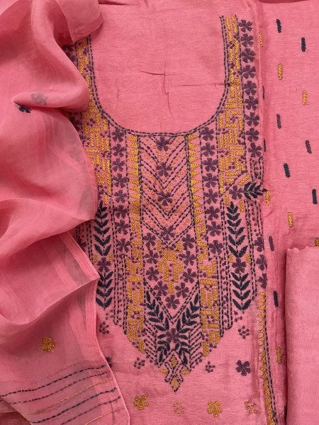 Image of Soft Dola Silk Embroidered Suit - Pink