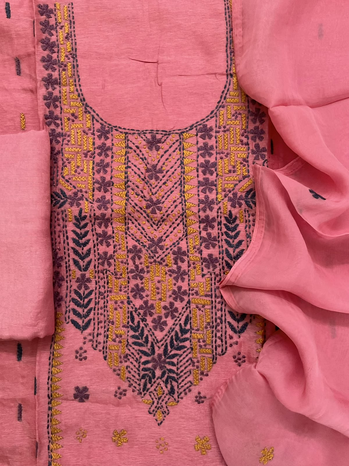 Soft Dola Silk Embroidered Suit - Pink