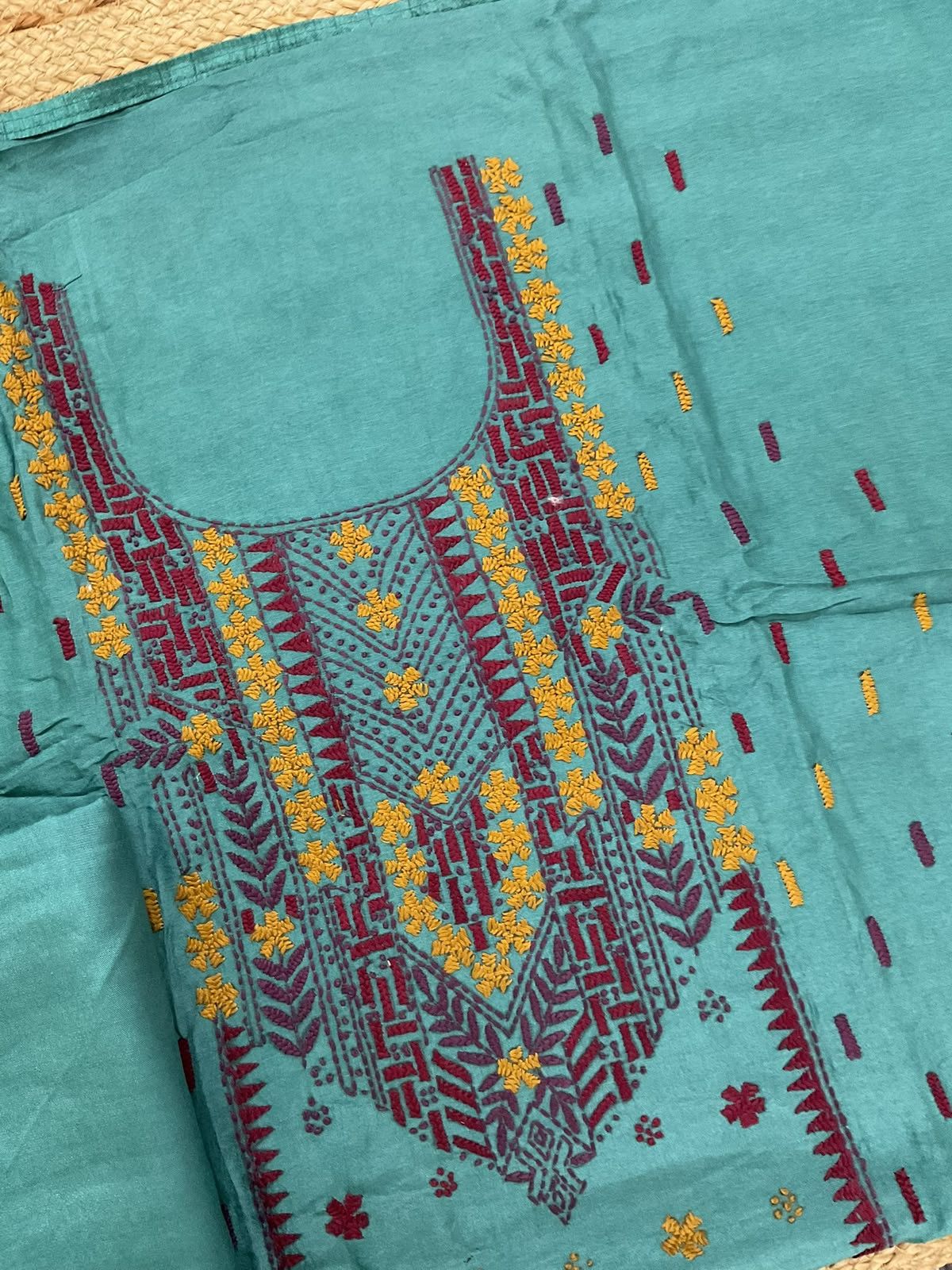 Soft Dola Silk Embroidered Suit - Blue