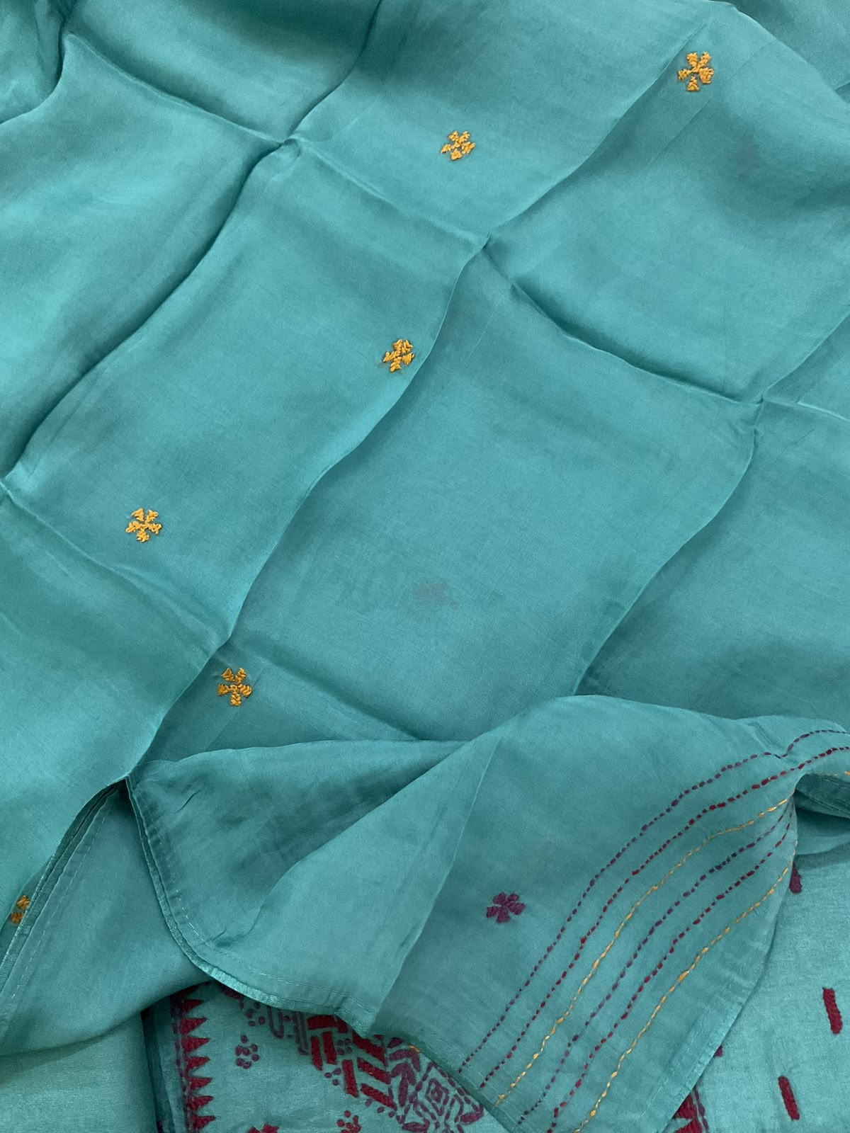 Soft Dola Silk Embroidered Suit - Blue