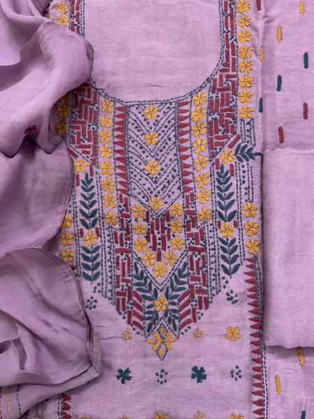 Image of Soft Dola Silk Embroidered Suit - Purple