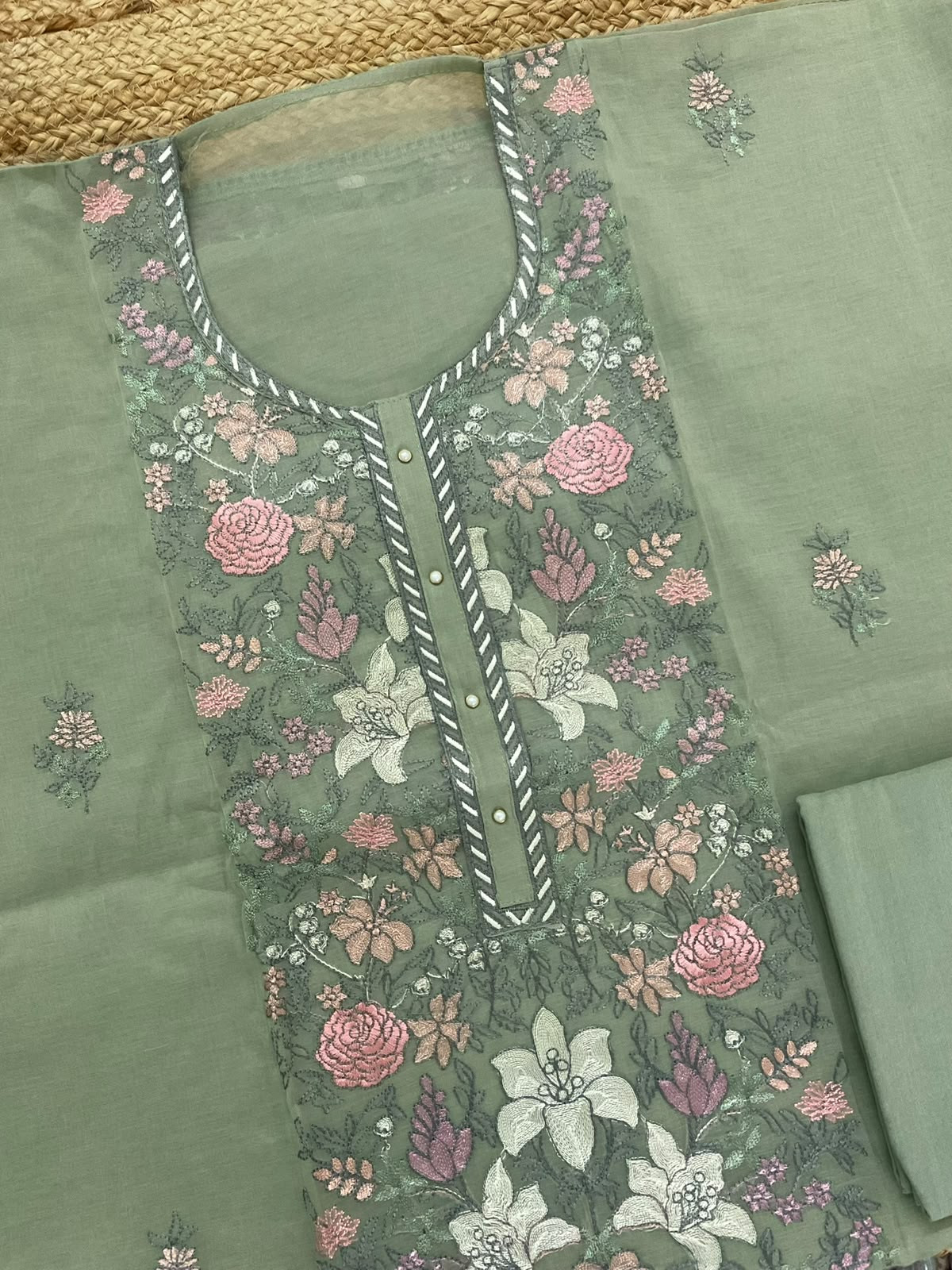 Soft Chanderi Embroidered Suit - Green