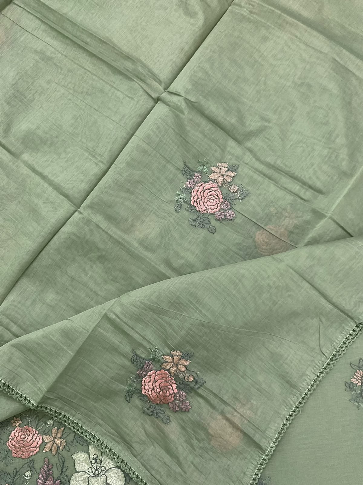 Soft Chanderi Embroidered Suit - Green
