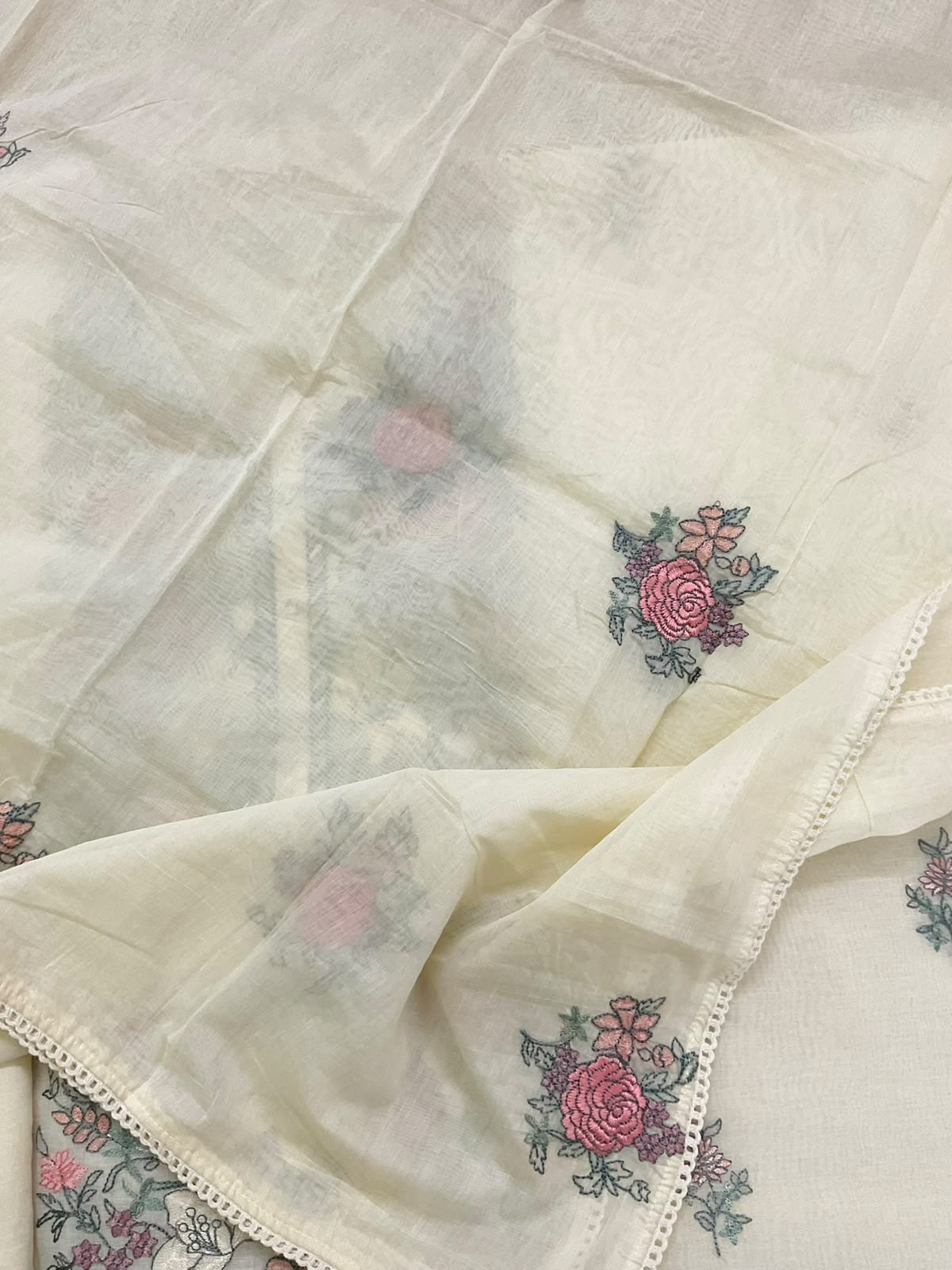 Soft Chanderi Embroidered Suit - Cream
