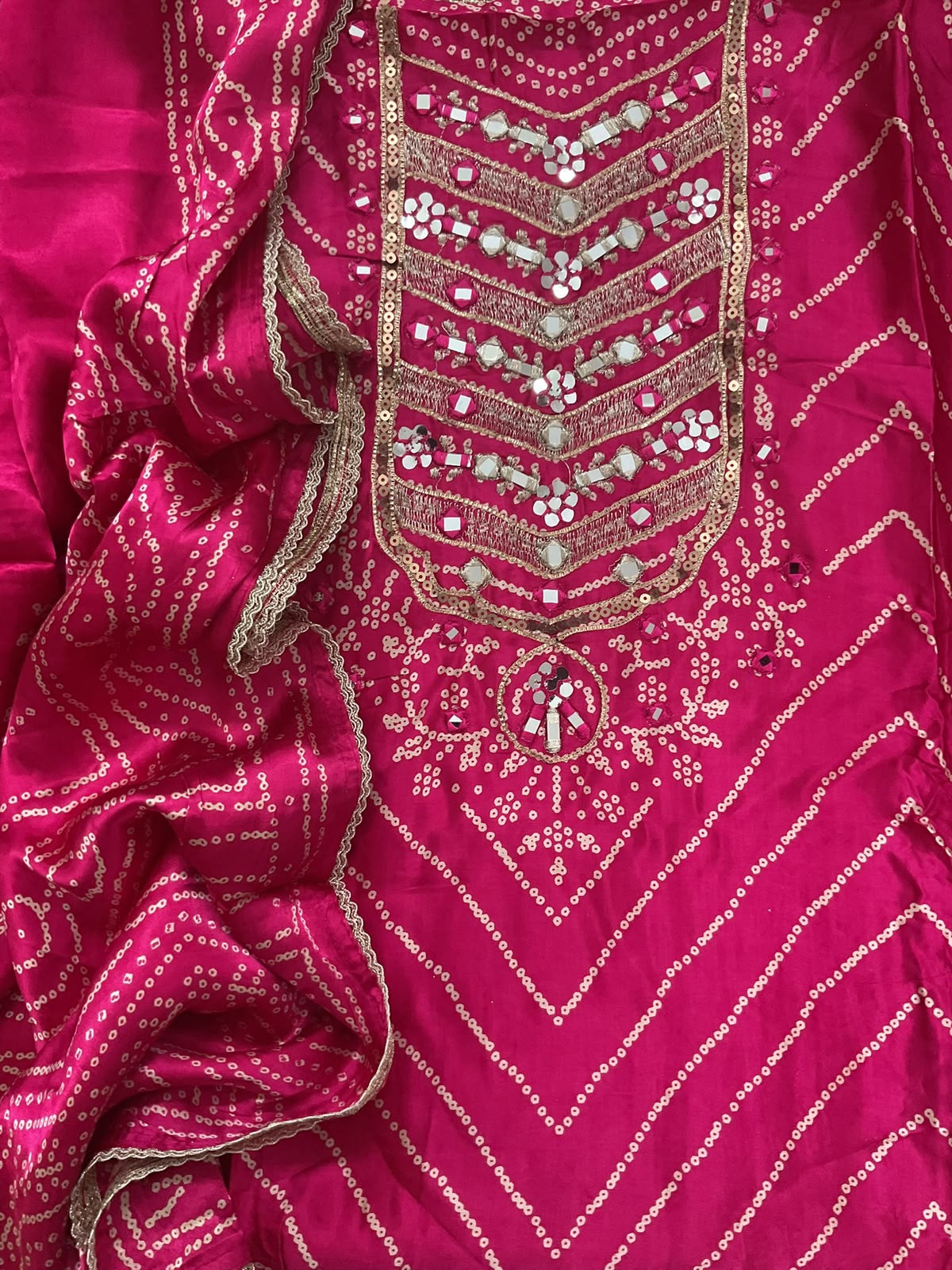 Soft Gajji Silk Printed Embroidered Suit - Pink