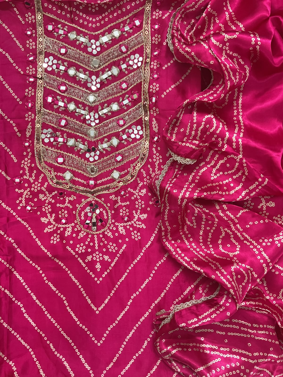 Soft Gajji Silk Printed Embroidered Suit - Pink