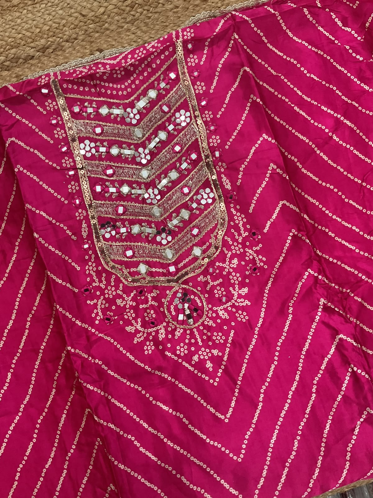 Soft Gajji Silk Printed Embroidered Suit - Pink