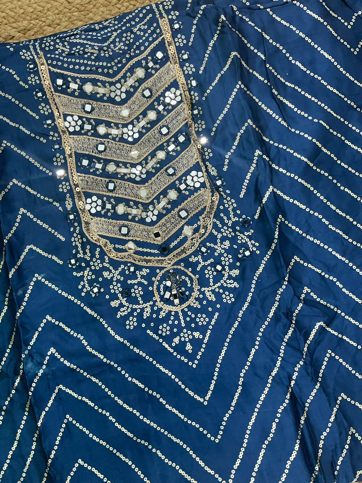 Soft Gajji Silk Printed Embroidered Suit - Blue