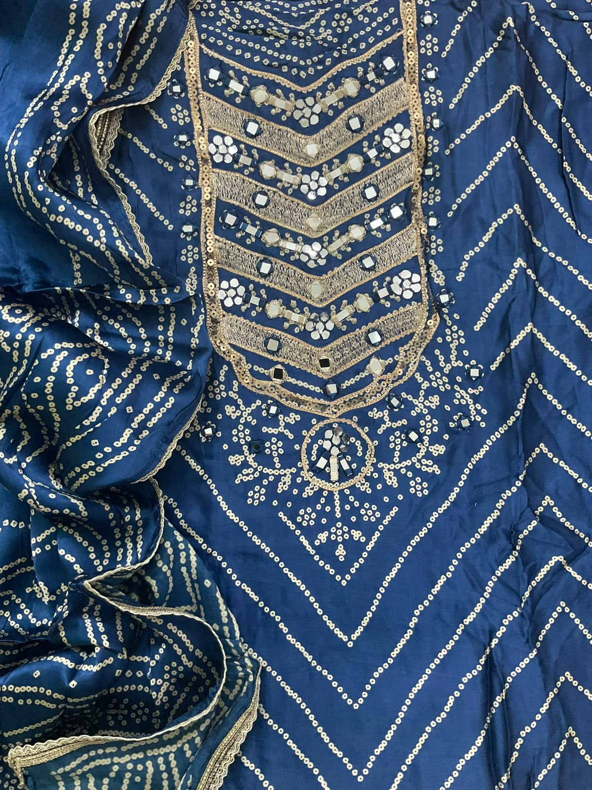 Soft Gajji Silk Printed Embroidered Suit - Blue