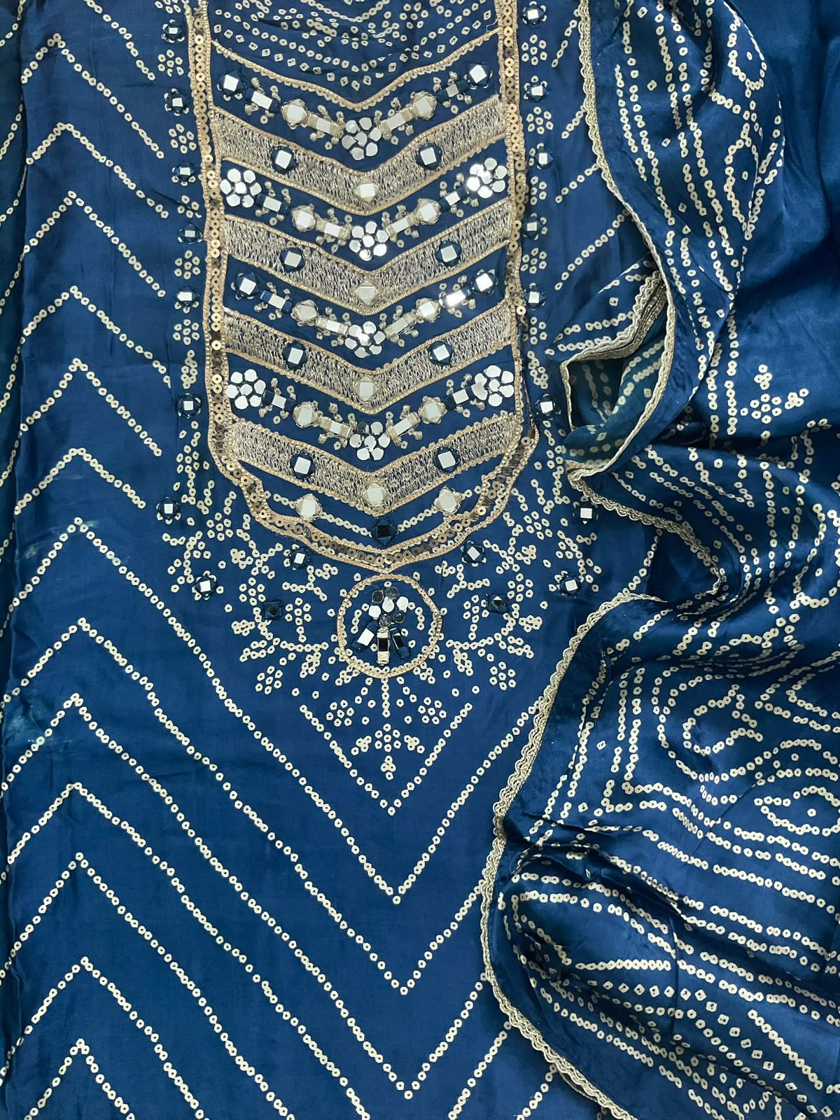 Soft Gajji Silk Printed Embroidered Suit - Blue