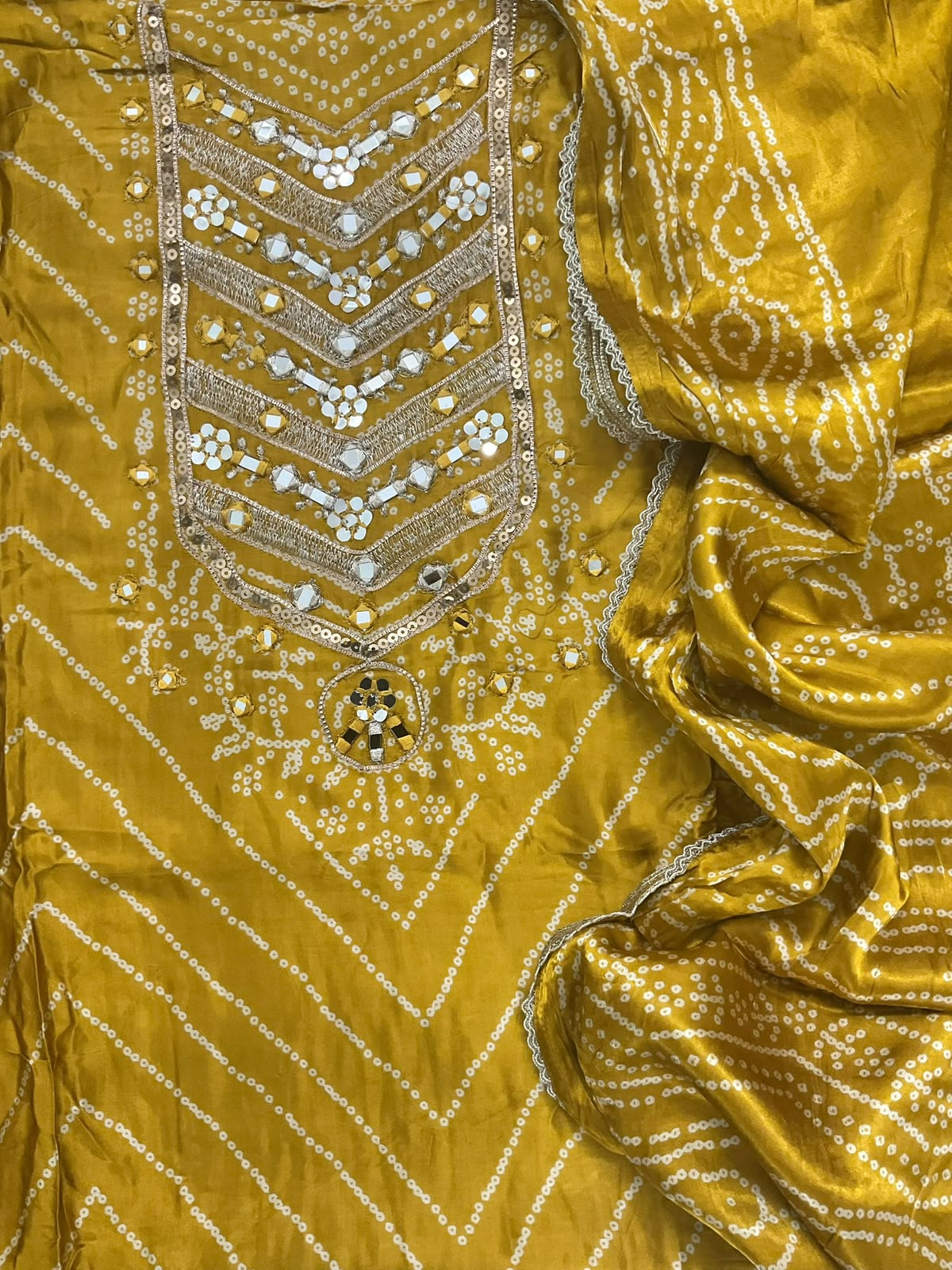 Soft Gajji Silk Printed Embroidered Suit - Yellow