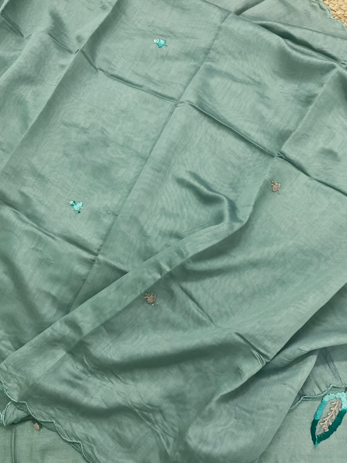 Soft Chanderi Embroidered Suit - Green