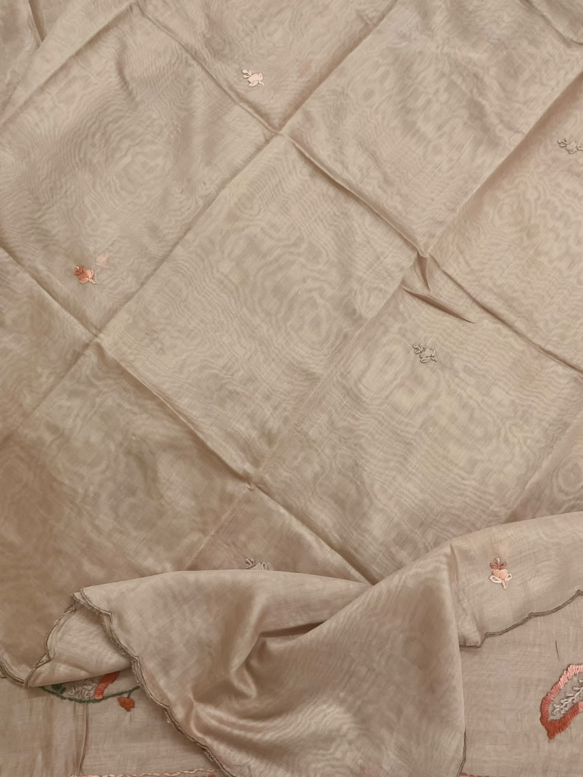 Soft Chanderi Embroidered Suit - Beige