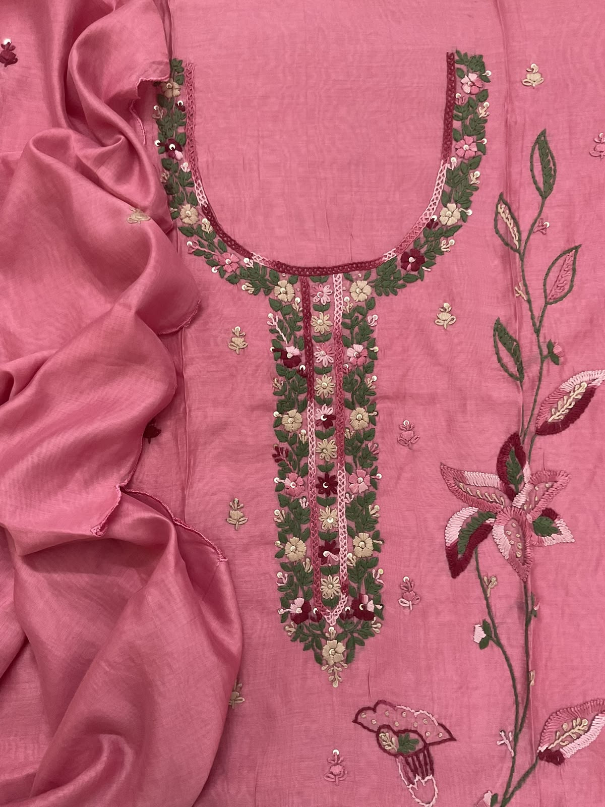 Soft Chanderi Embroidered Suit - Pink