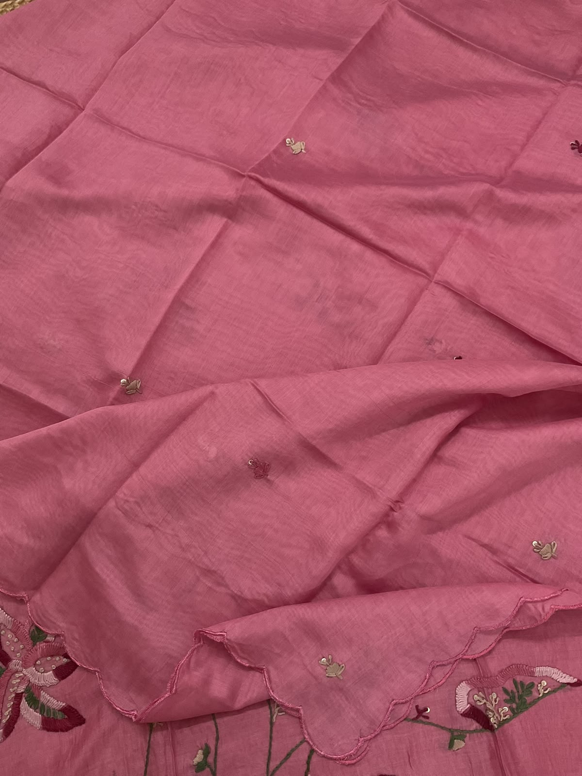 Soft Chanderi Embroidered Suit - Pink