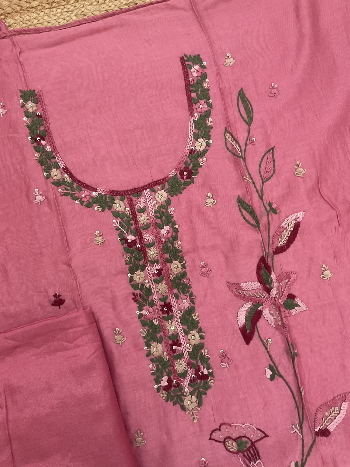 Soft Chanderi Embroidered Suit - Pink