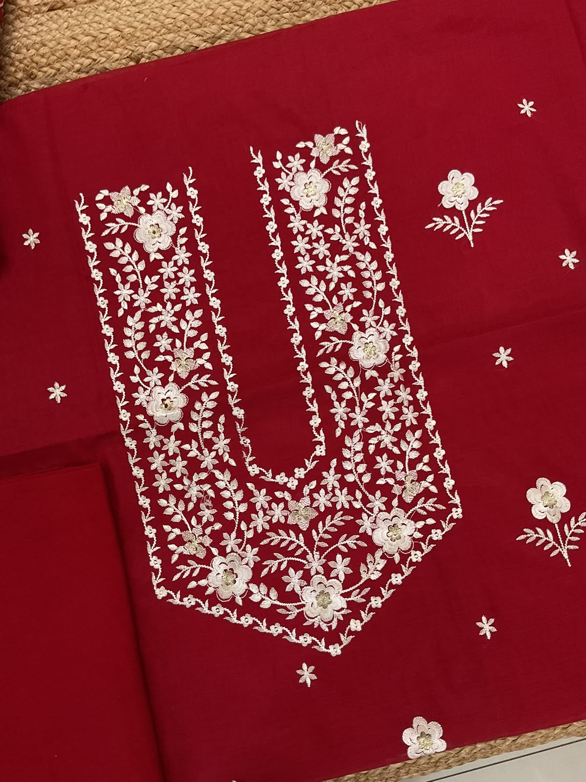 Soft Chanderi Embroidered Suit - Red