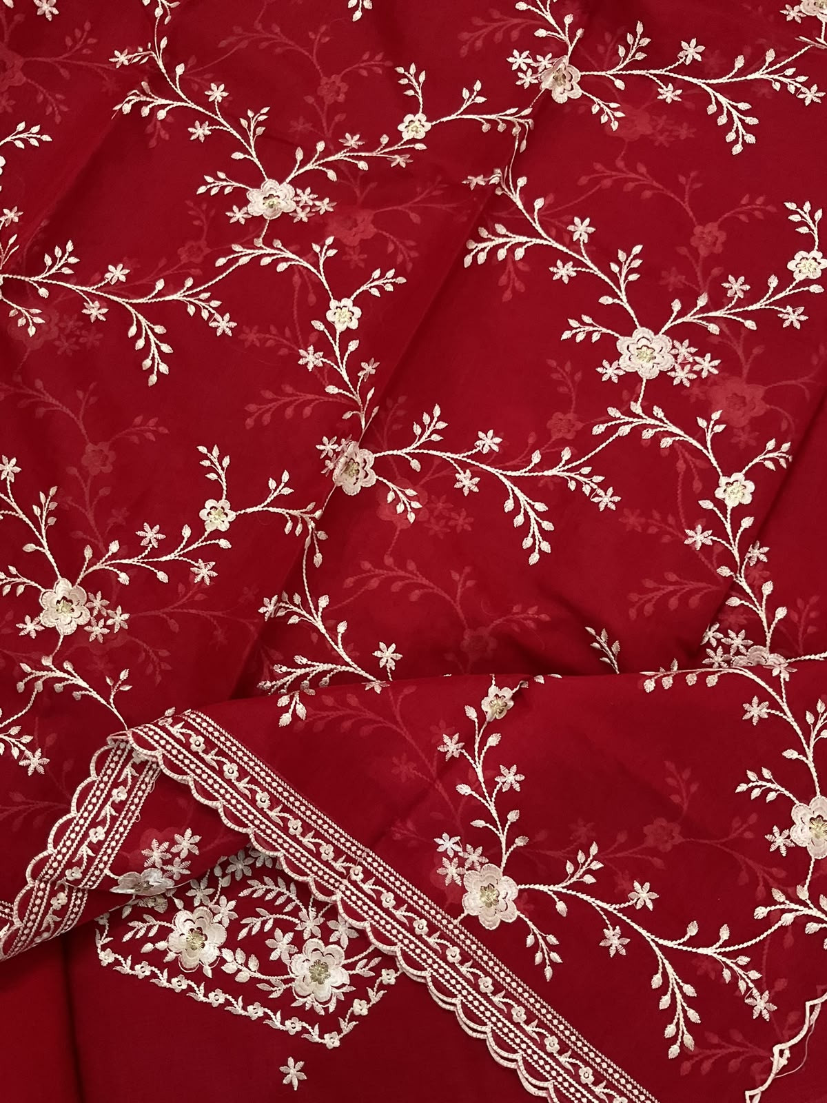 Soft Chanderi Embroidered Suit - Red