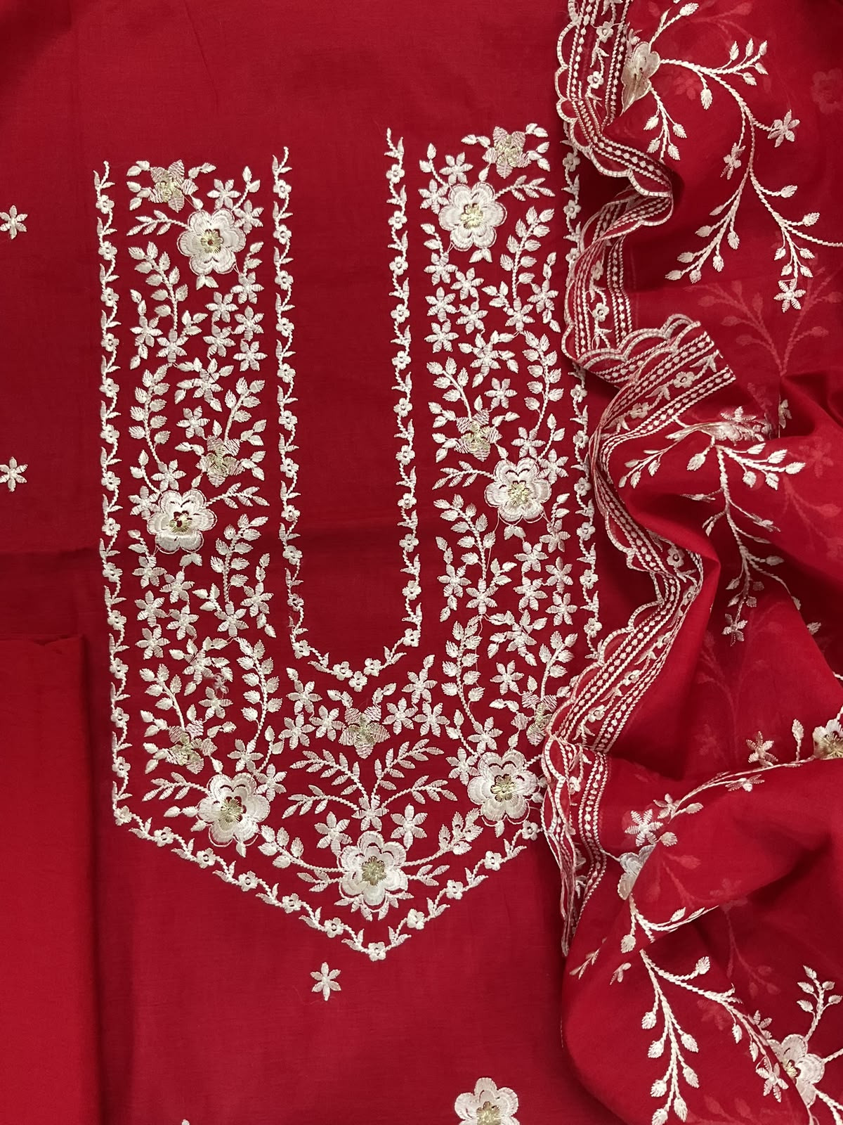 Soft Chanderi Embroidered Suit - Red