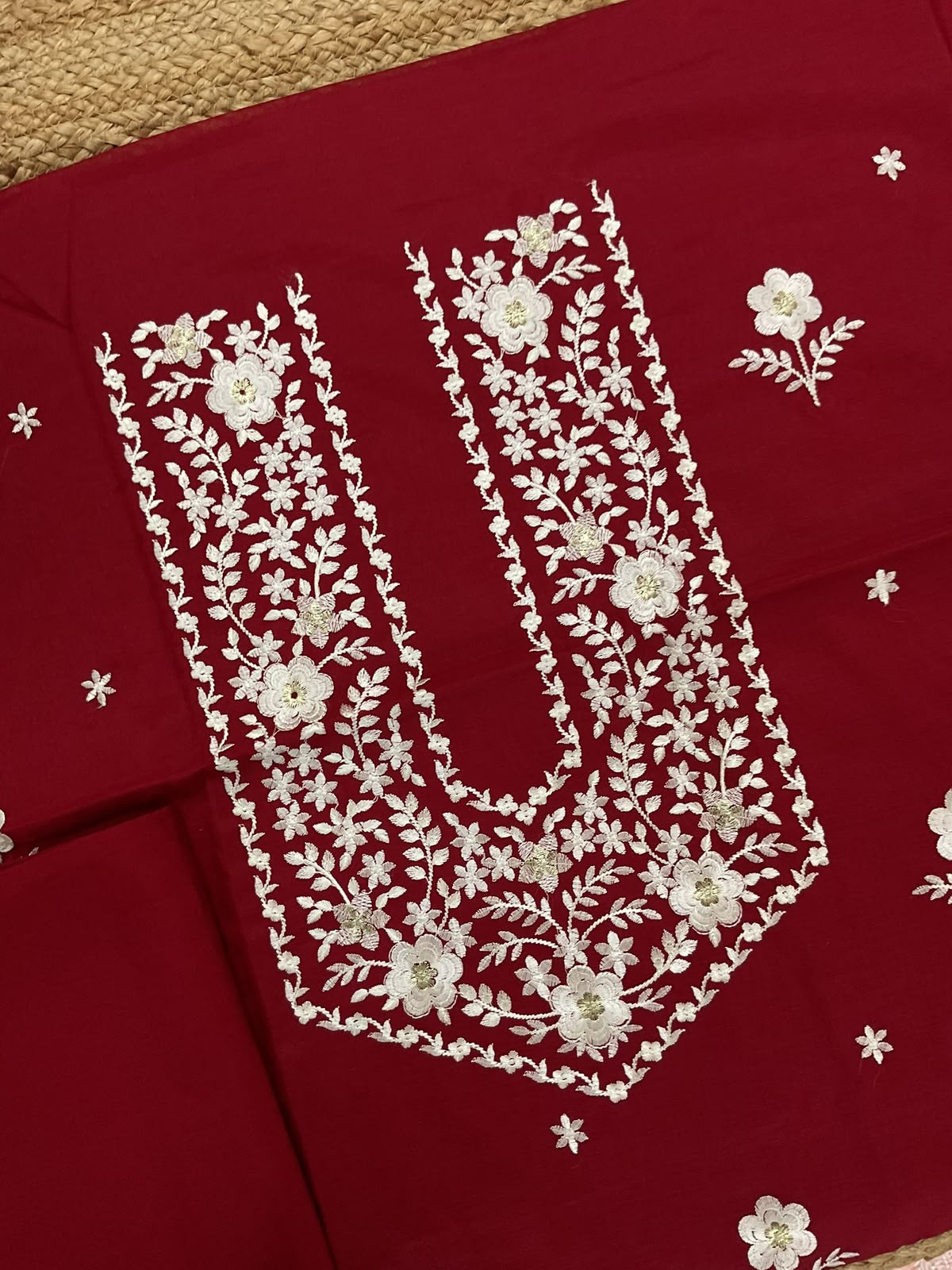 Soft Chanderi Embroidered Suit - Maroon