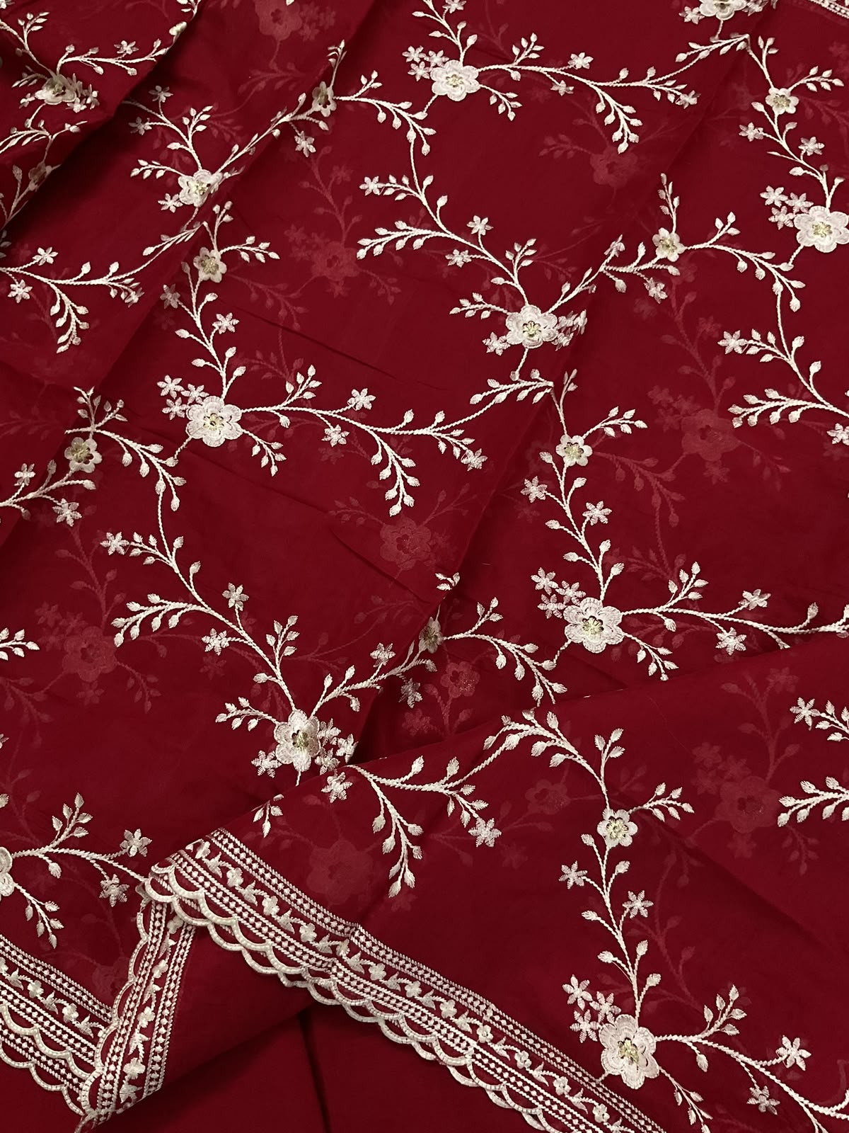 Soft Chanderi Embroidered Suit - Maroon