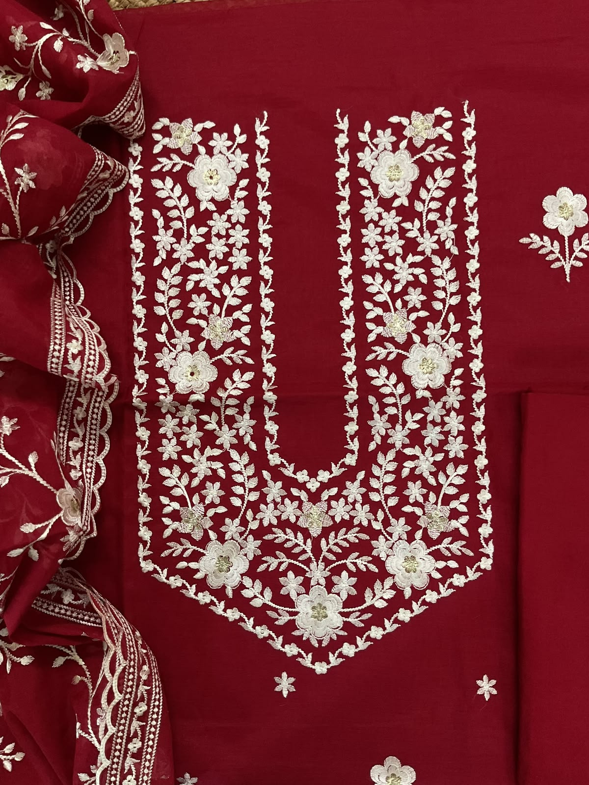 Soft Chanderi Embroidered Suit - Maroon