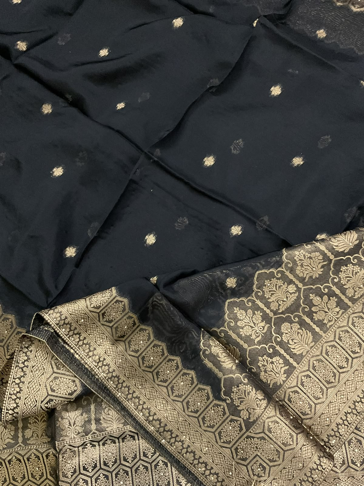 Soft Dola Silk Banarasi Weaved Brocade Embroidered Suit - Black
