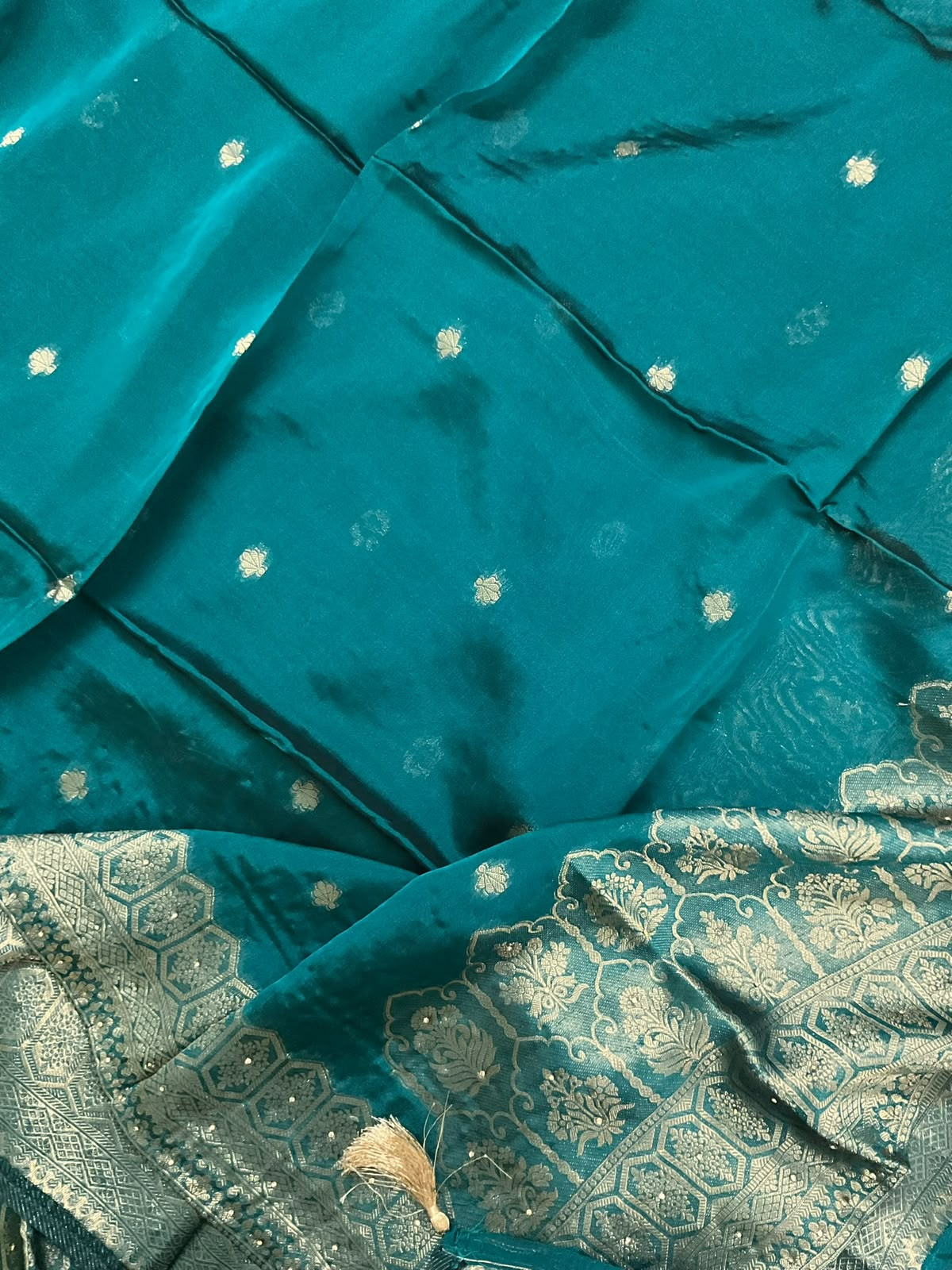 Soft Dola Silk Banarasi Weaved Brocade Embroidered Suit - Peacock Green