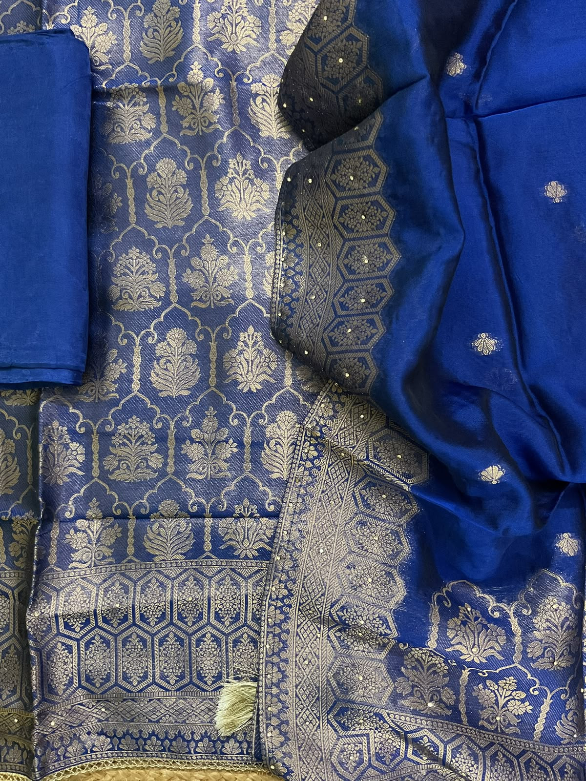Soft Dola Silk Banarasi Weaved Brocade Embroidered Suit - Blue