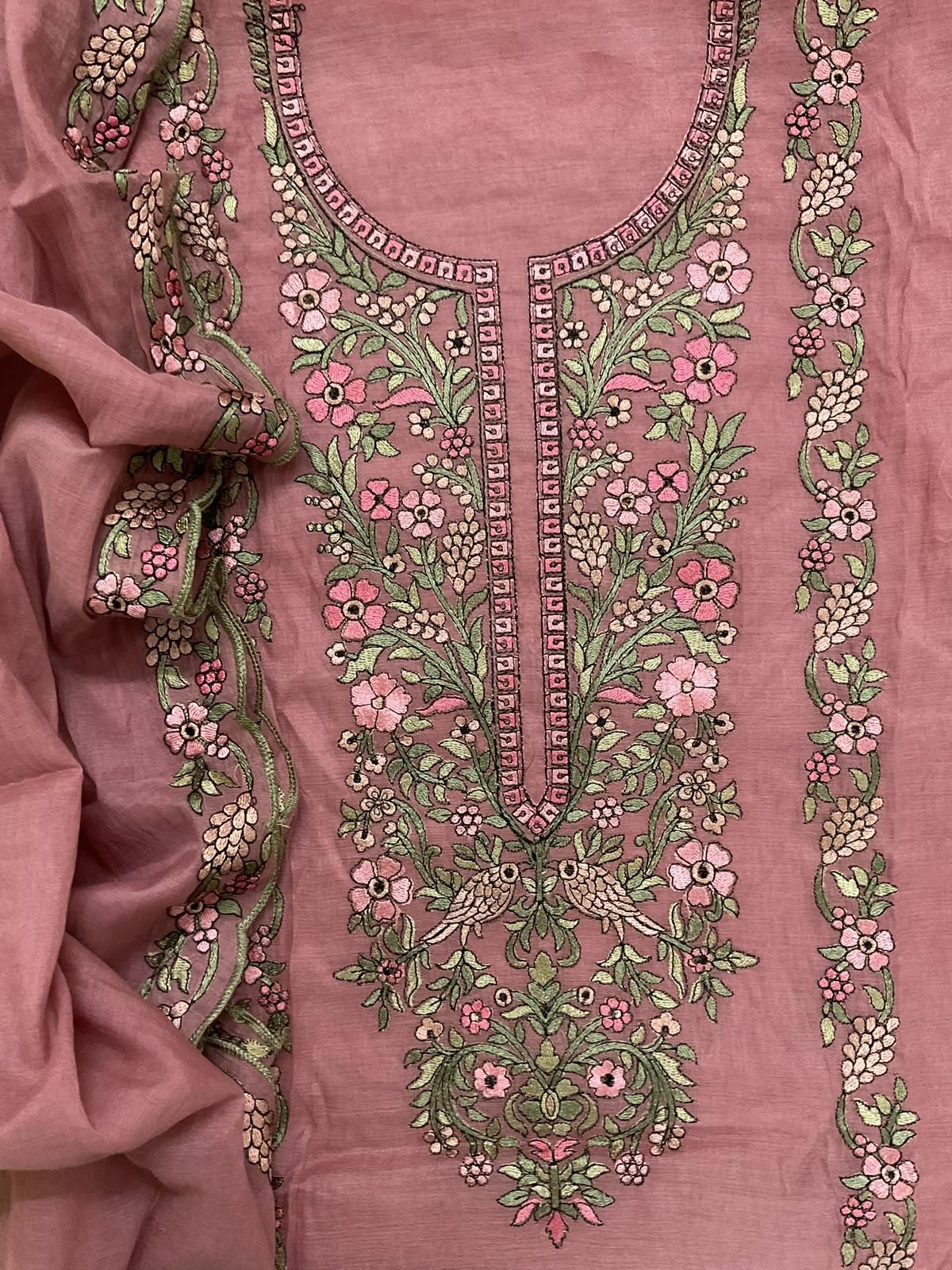Soft Chanderi Embroidered Suit - Pink