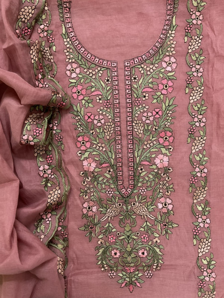 Image of Soft Chanderi Embroidered Suit - Pink