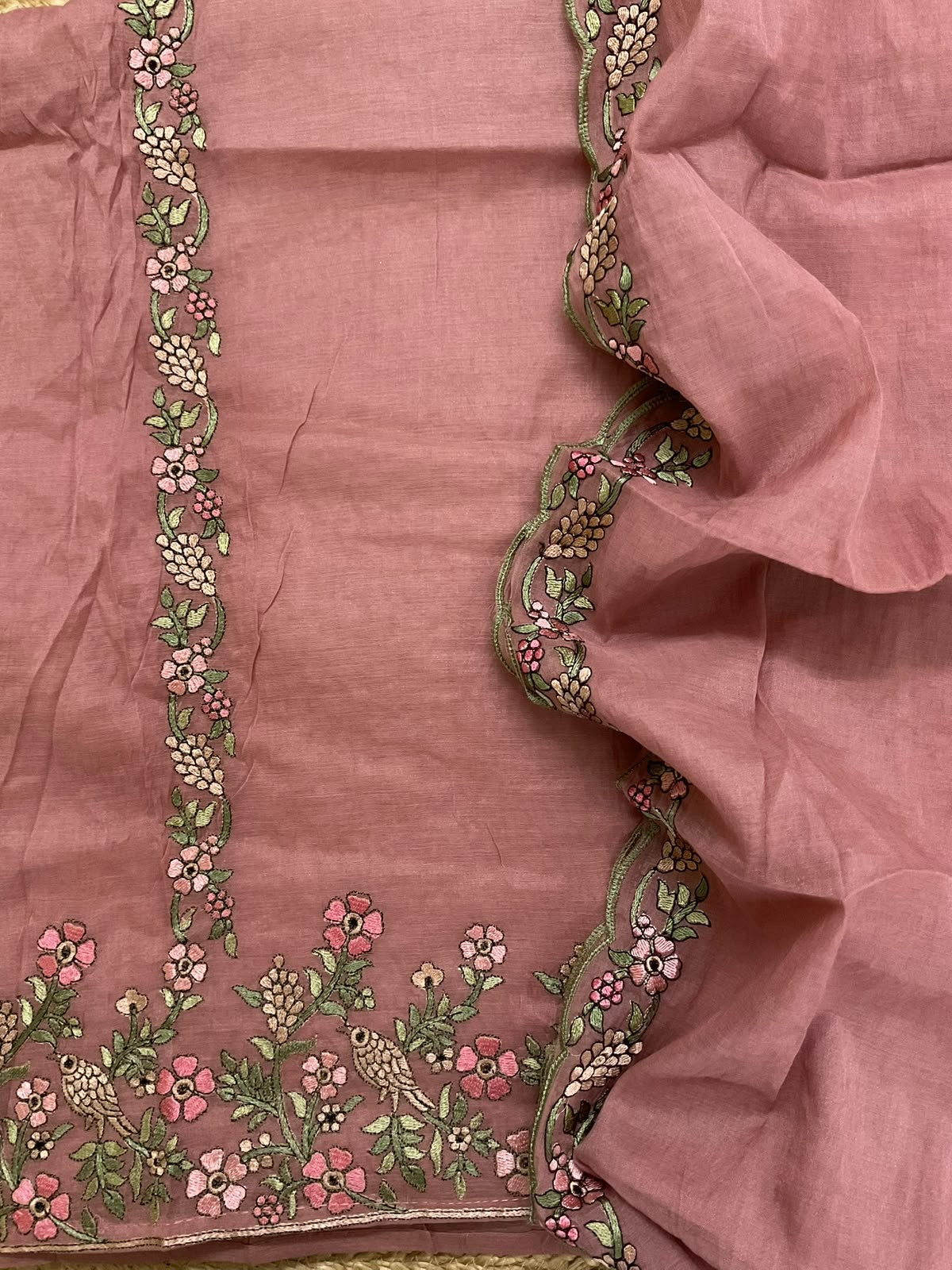 Soft Chanderi Embroidered Suit - Pink