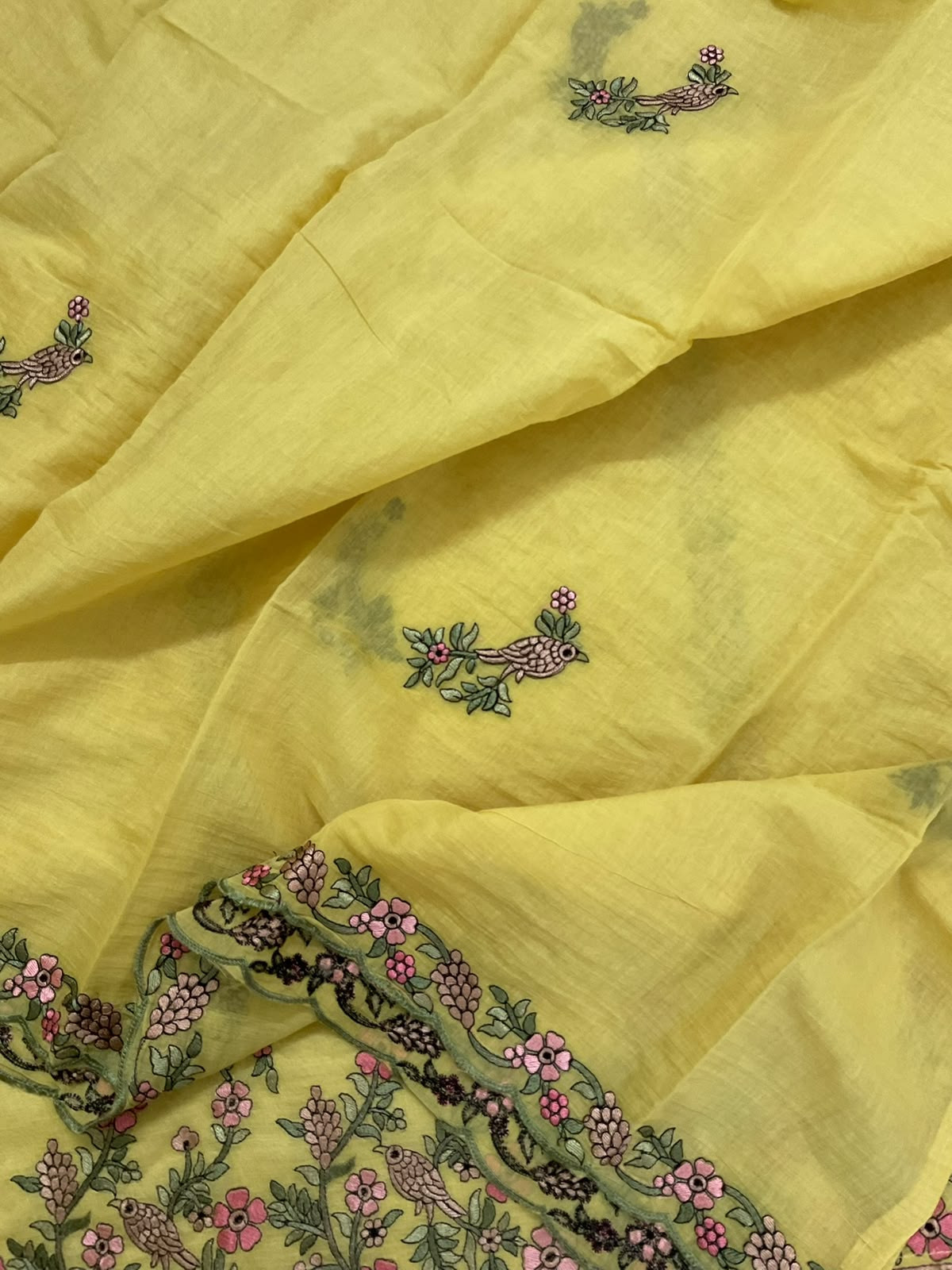 Soft Chanderi Embroidered Suit - Yellow