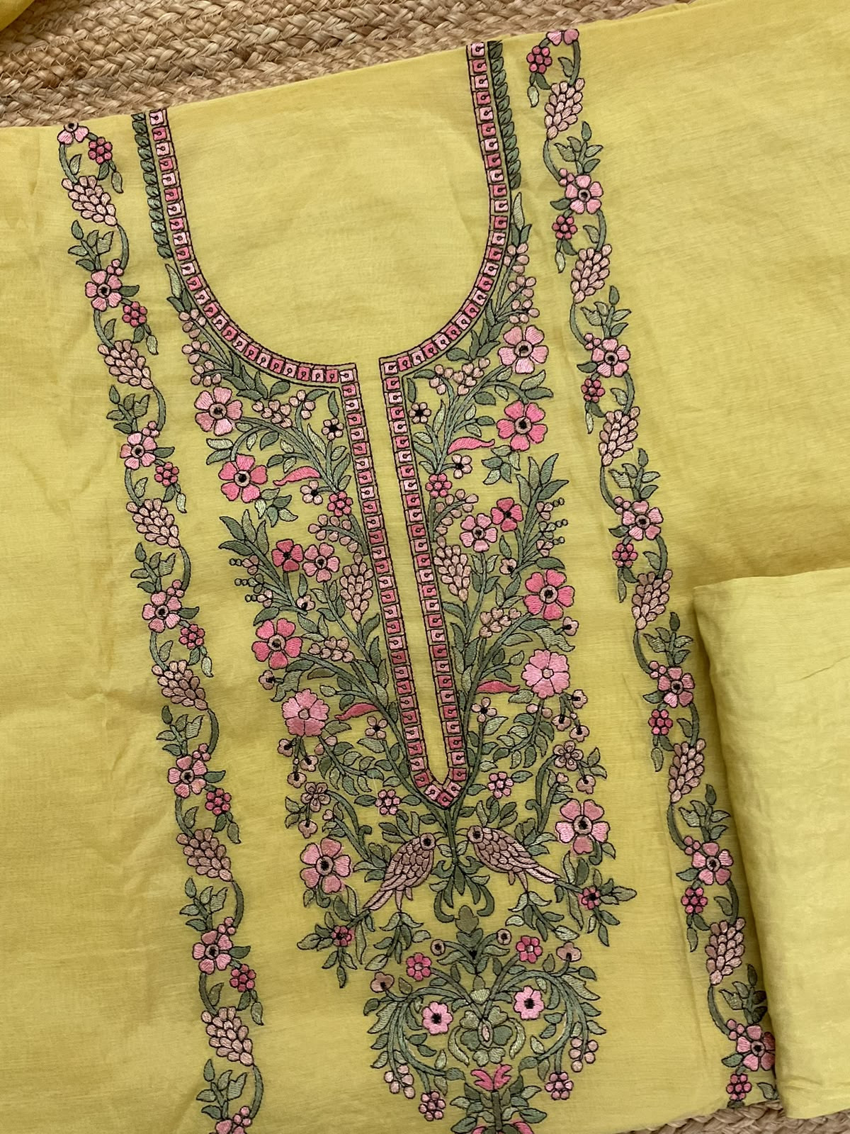 Soft Chanderi Embroidered Suit - Yellow