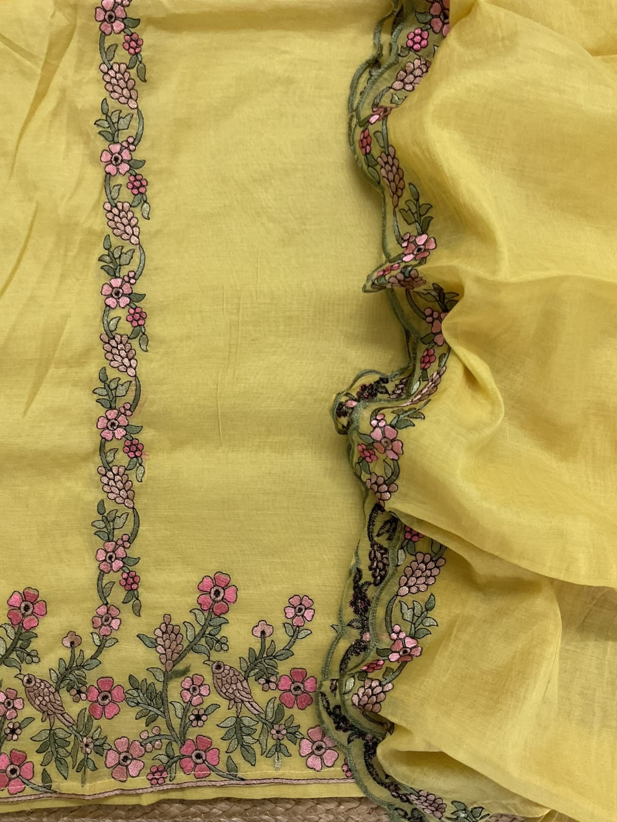 Soft Chanderi Embroidered Suit - Yellow