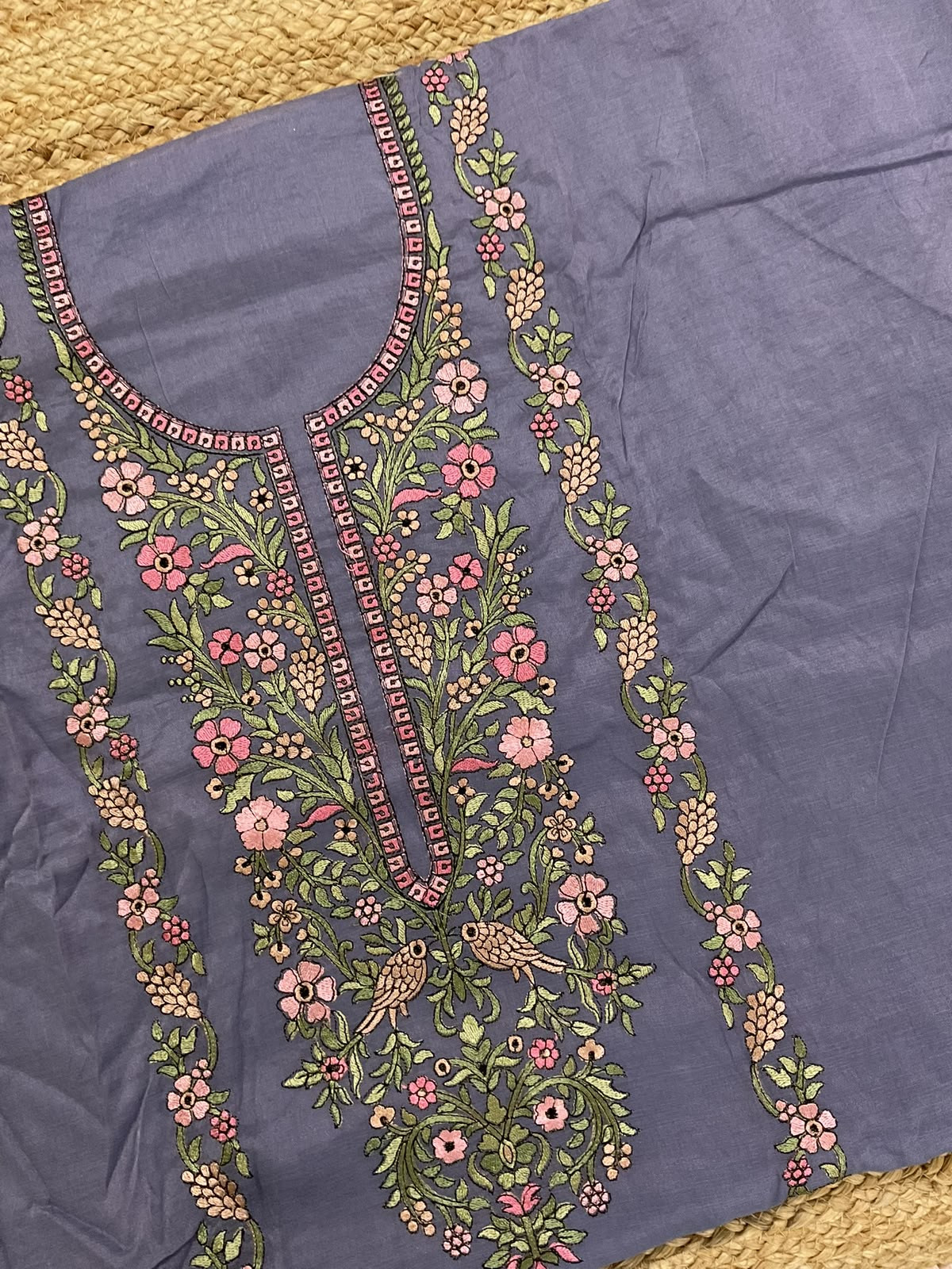 Soft Chanderi Embroidered Suit - Lavender