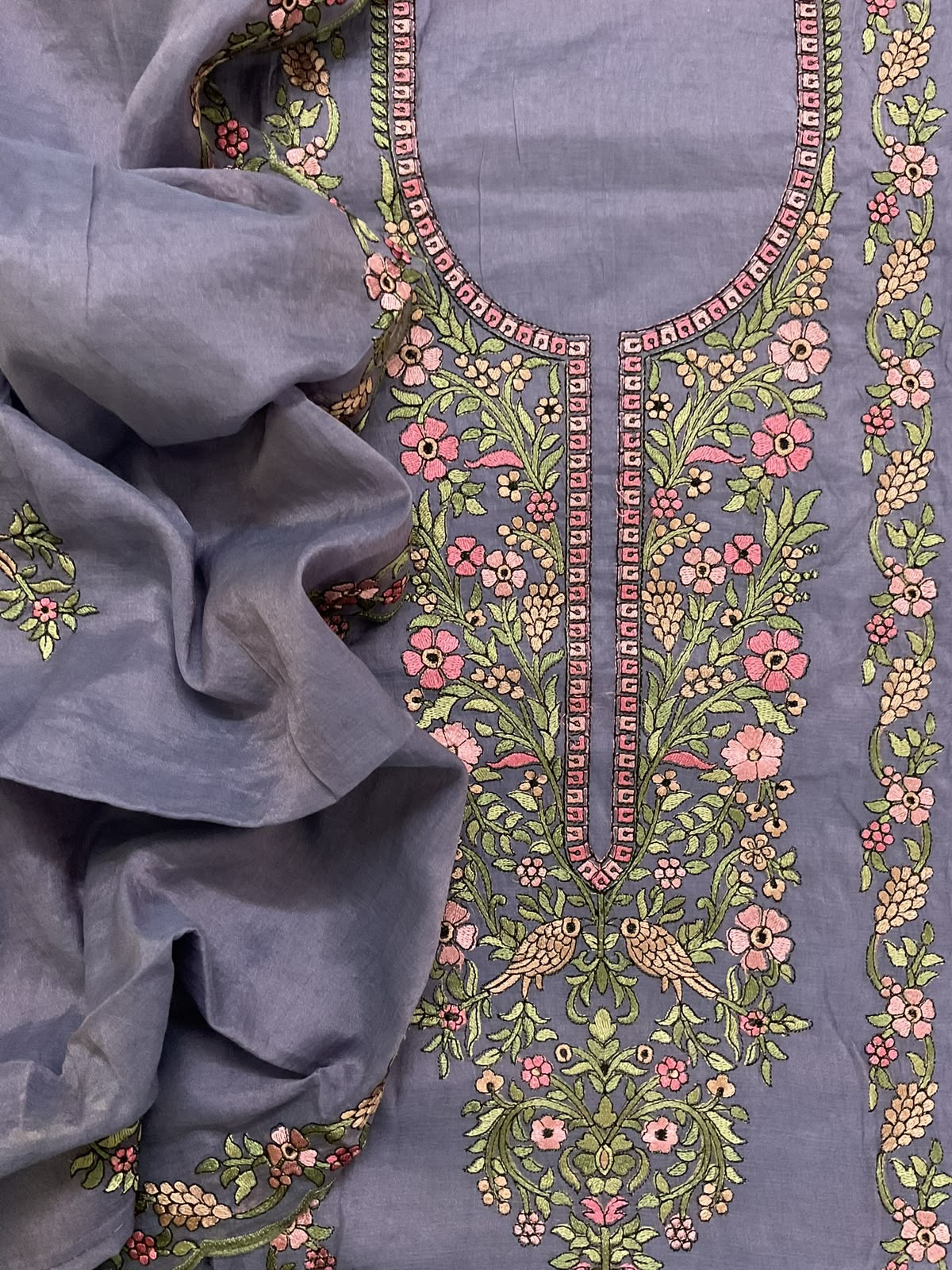 Soft Chanderi Embroidered Suit - Lavender