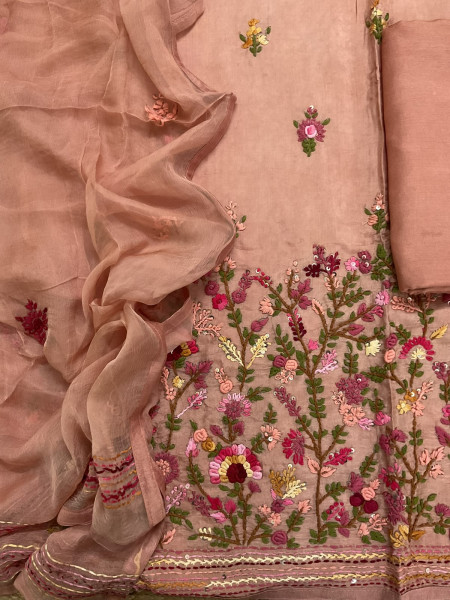 Image of Soft Dola Silk Embroidered Suit - Peach