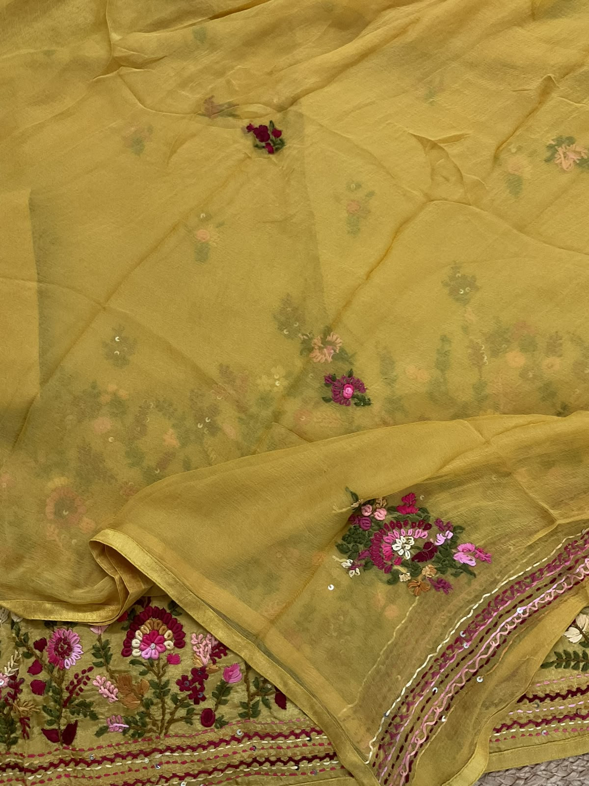 Soft Dola Silk Embroidered Suit - Yellow