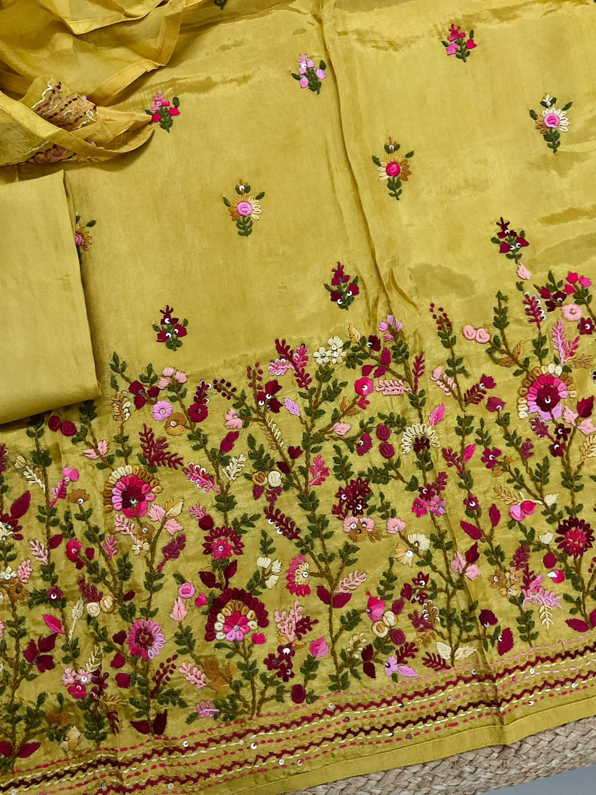 Soft Dola Silk Embroidered Suit - Yellow