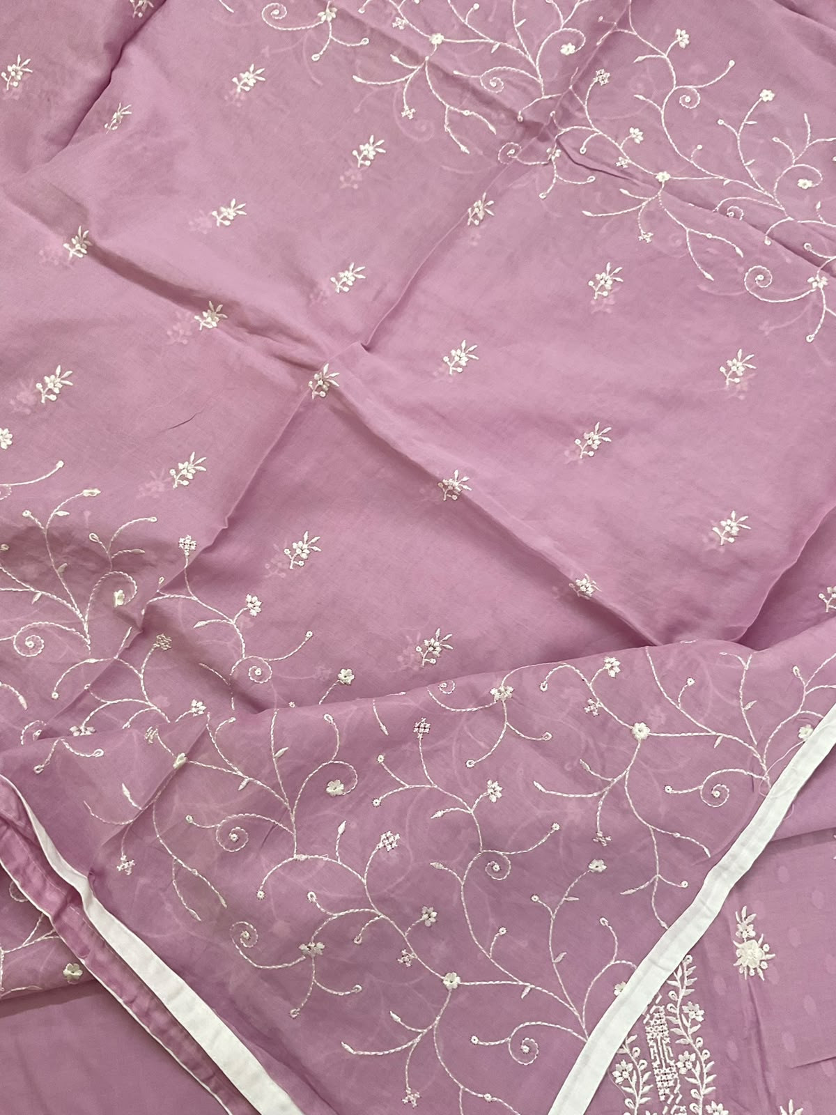 Pure Cotton Self Weaved Embroidered Suit - Purple