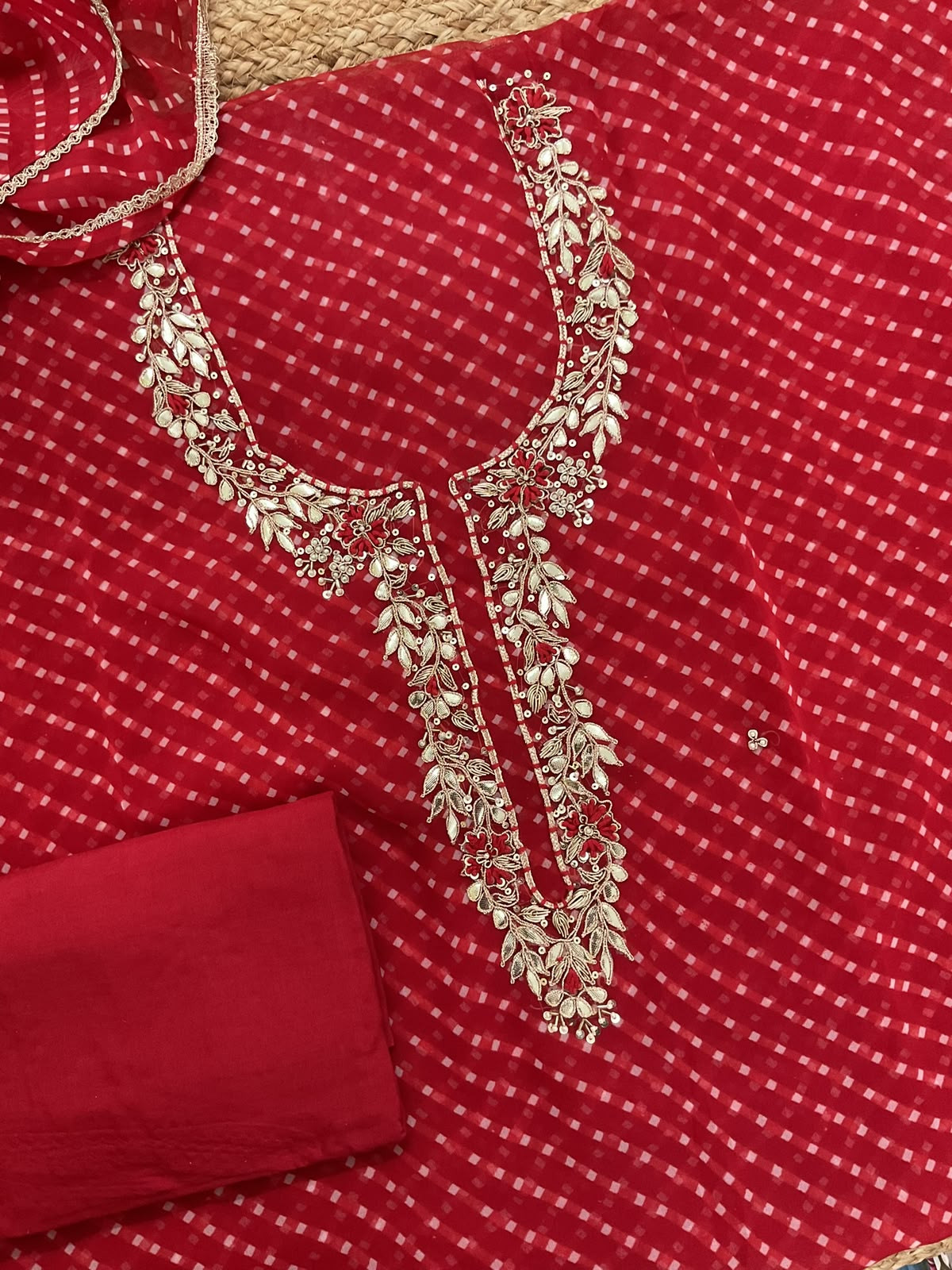 Soft Georgette Printed Embroidered Suit - Red