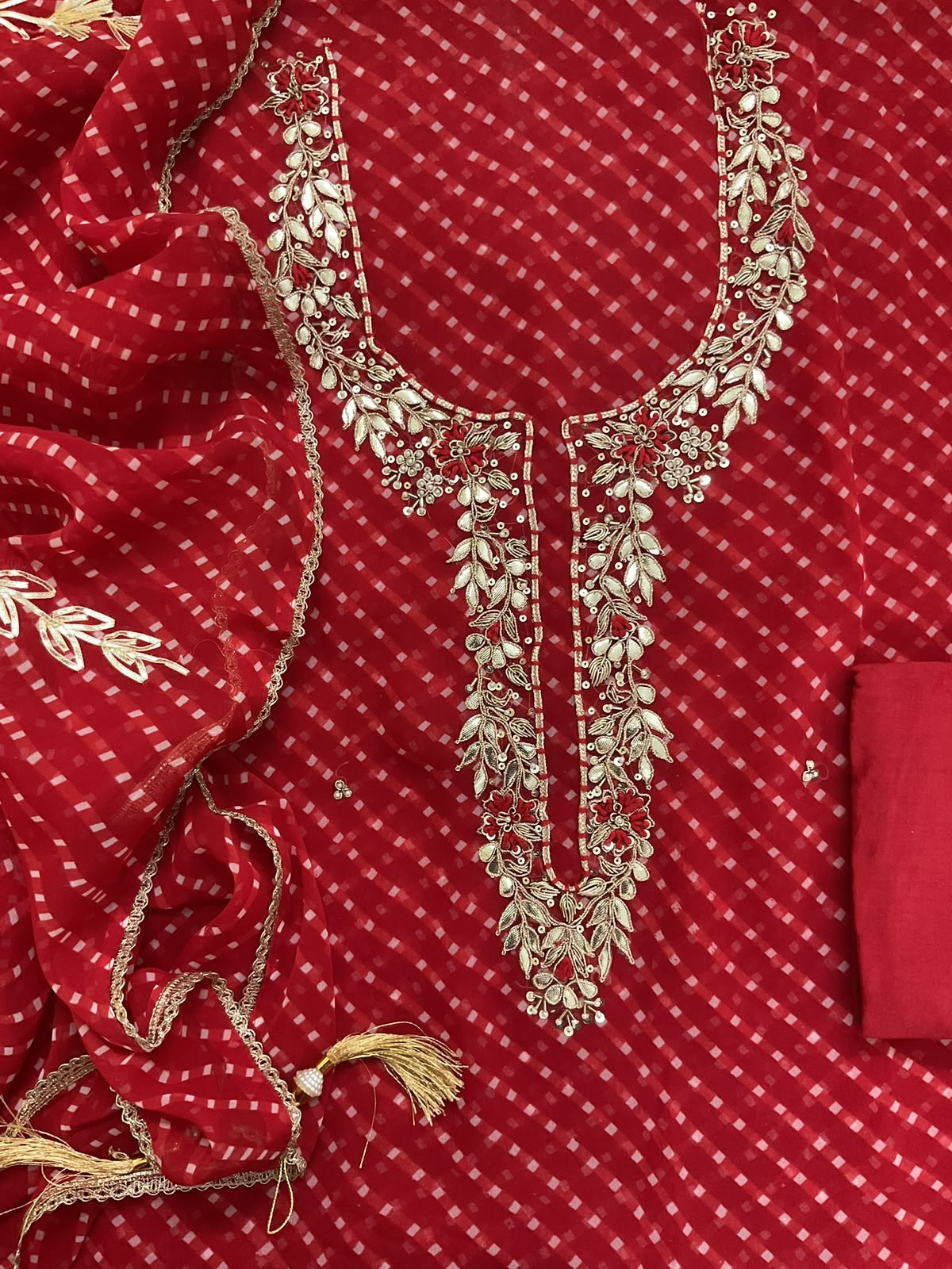 Soft Georgette Printed Embroidered Suit - Red