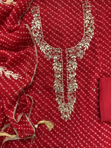 Image of Soft Georgette Printed Embroidered Suit - Red