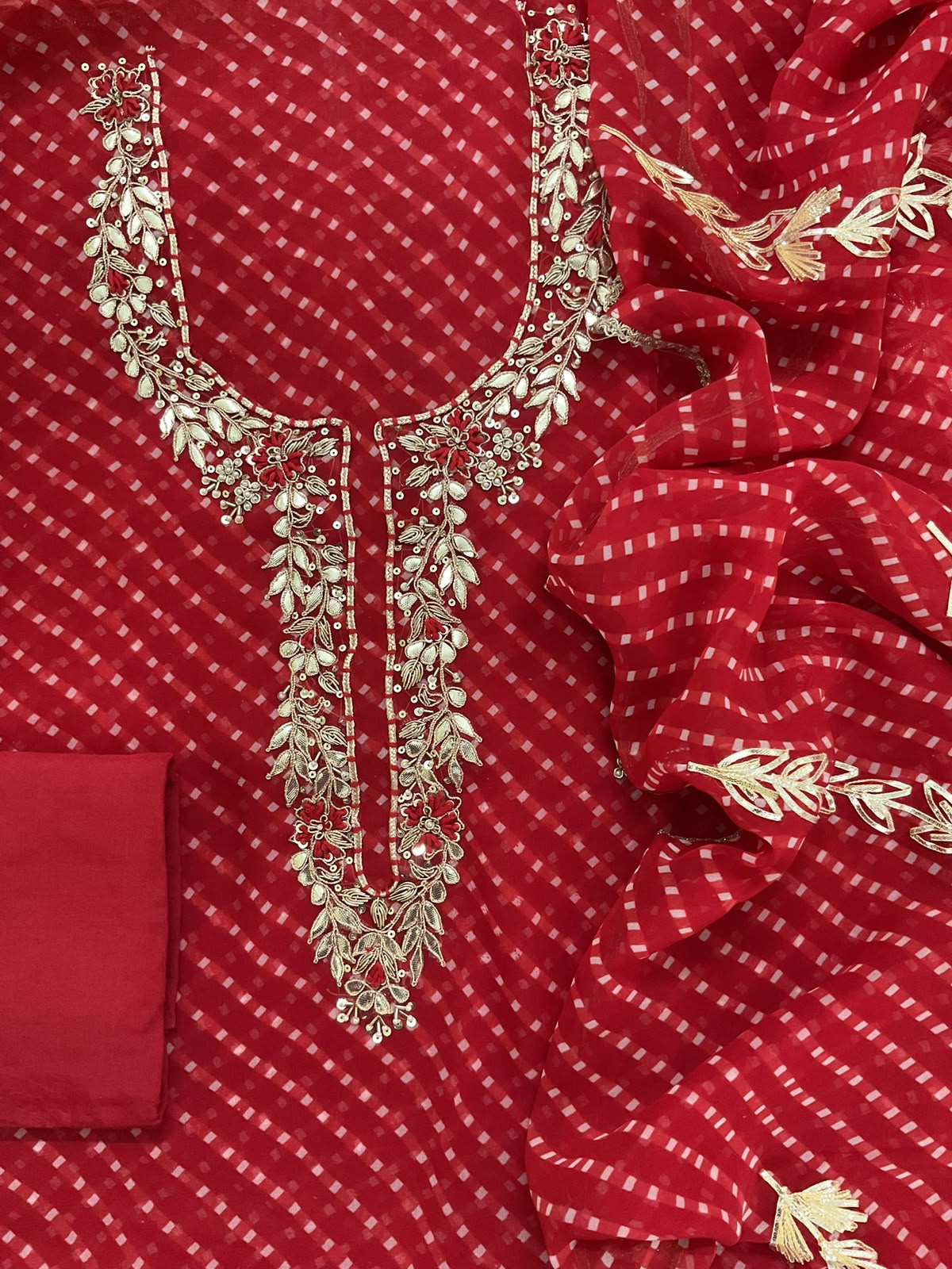 Soft Georgette Printed Embroidered Suit - Red