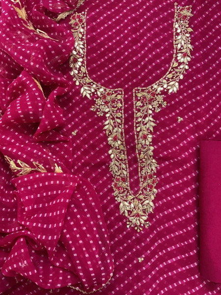 Image of Soft Georgette Printed Embroidered Suit - Pink