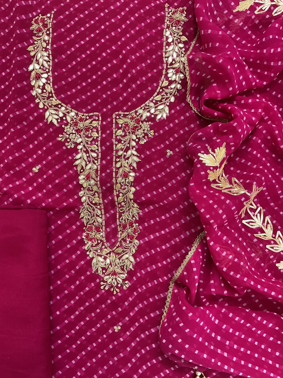 Soft Georgette Printed Embroidered Suit - Pink