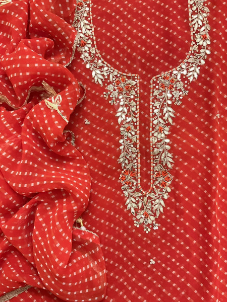 Image of Soft Georgette Printed Embroidered Suit - Orange