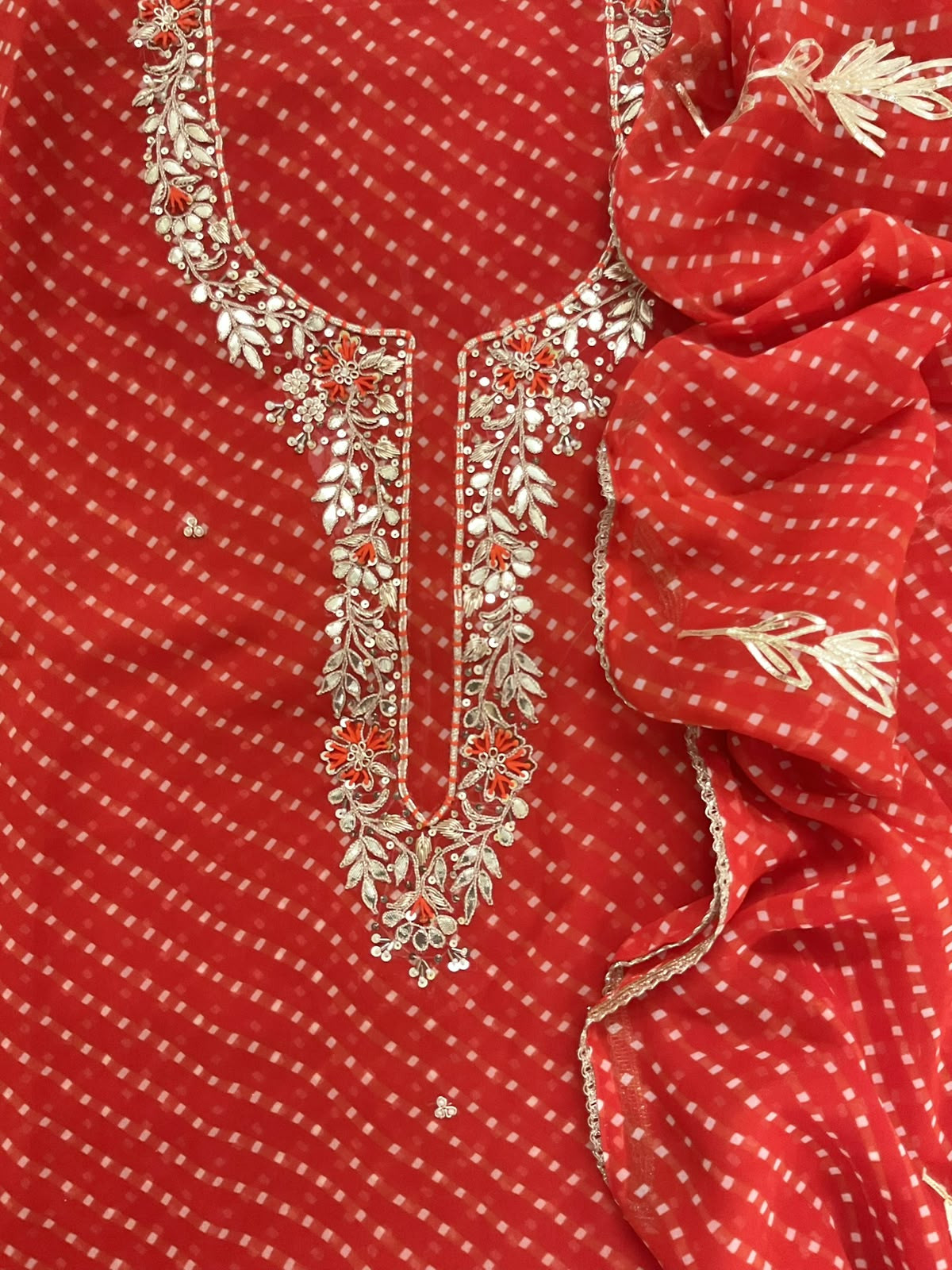 Soft Georgette Printed Embroidered Suit - Orange